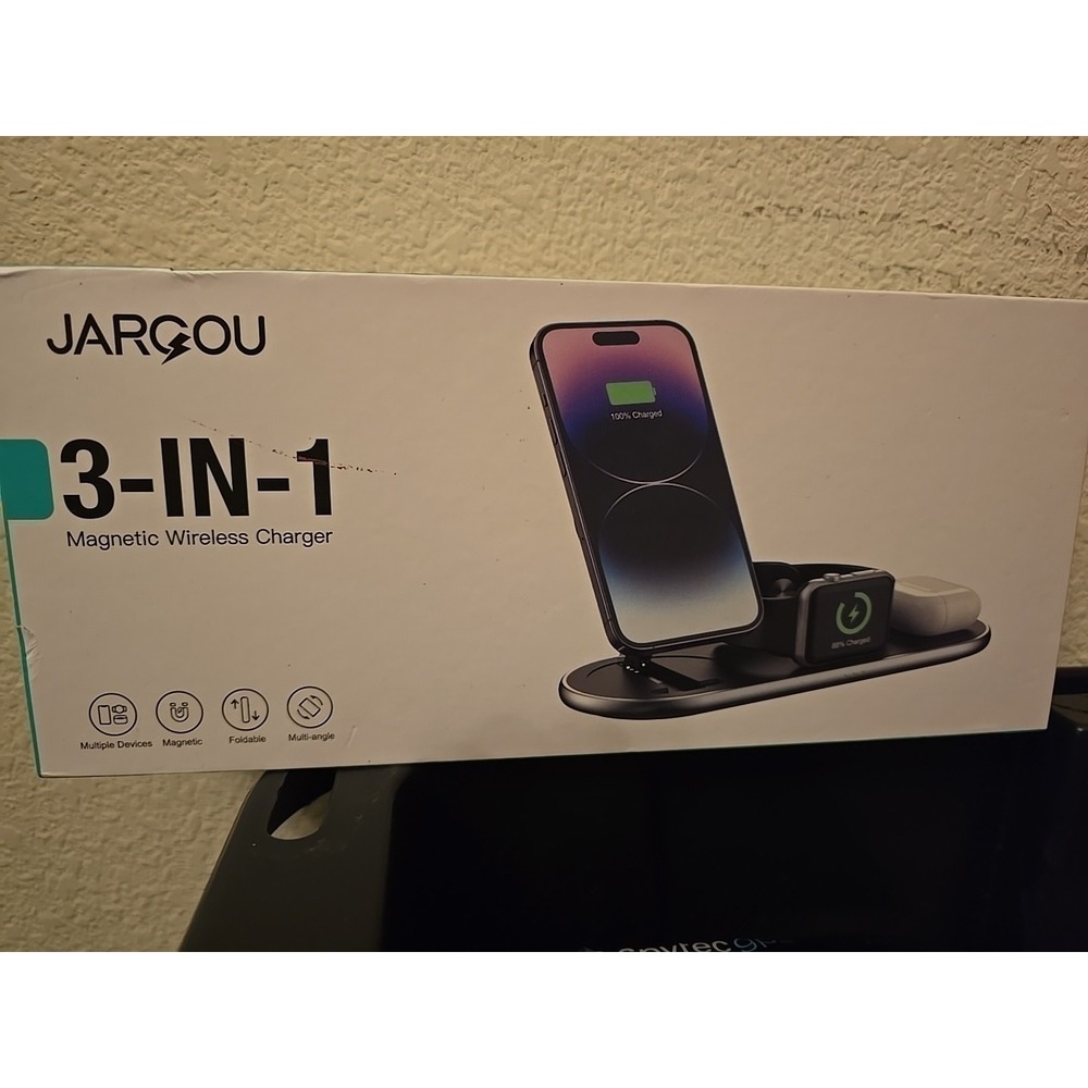 JARGOU 3-IN-1 Magnetic Wireless Charger Magnetic Foldaway For Apple Black